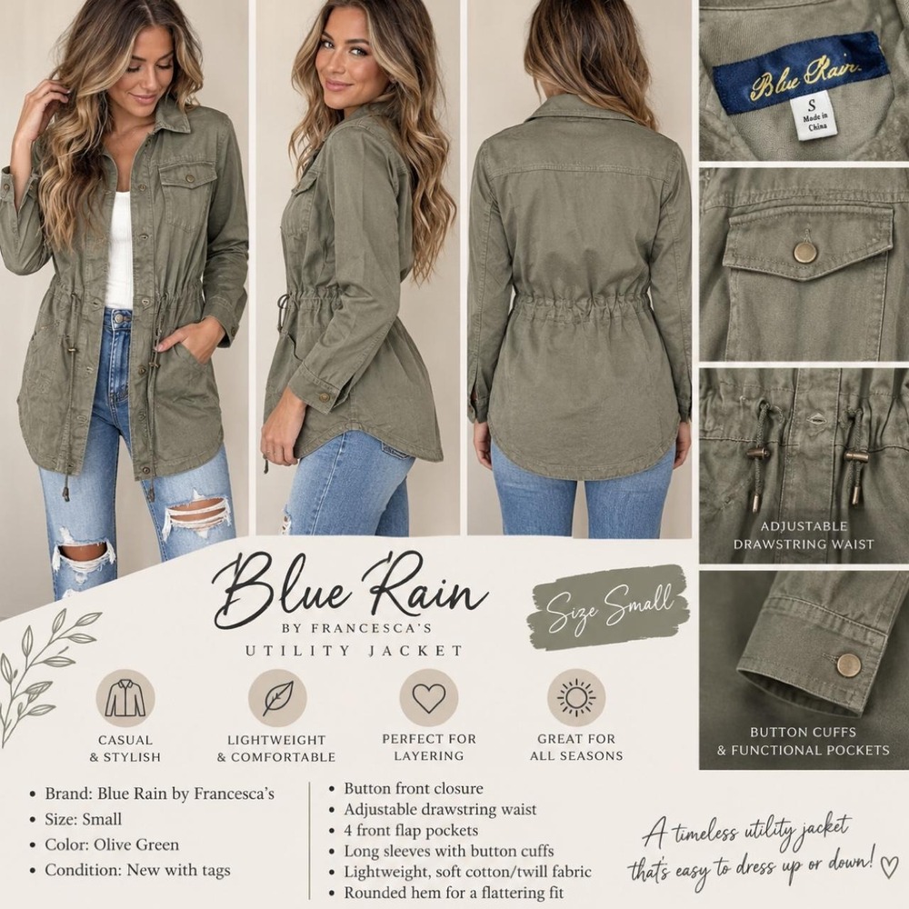 🌿 NWT Blue Rain by Francesca's Utility Jacket — Size Small